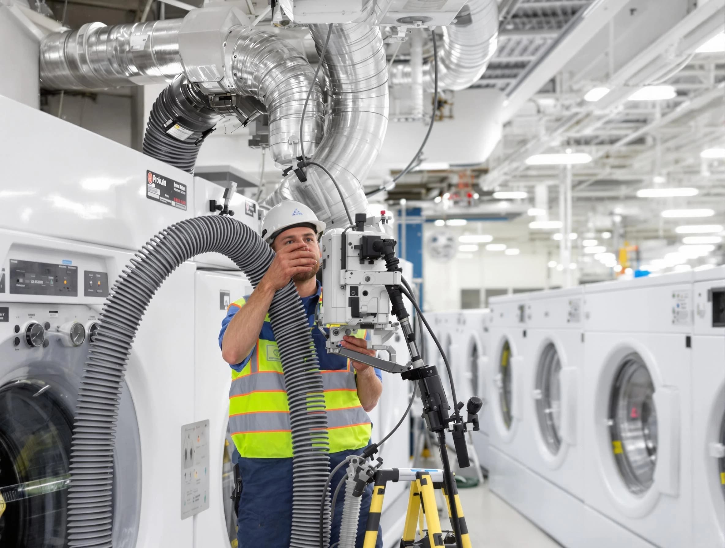 Milford Dryer Vent Cleaning team performing commercial-grade dryer vent cleaning at a business facility in Milford