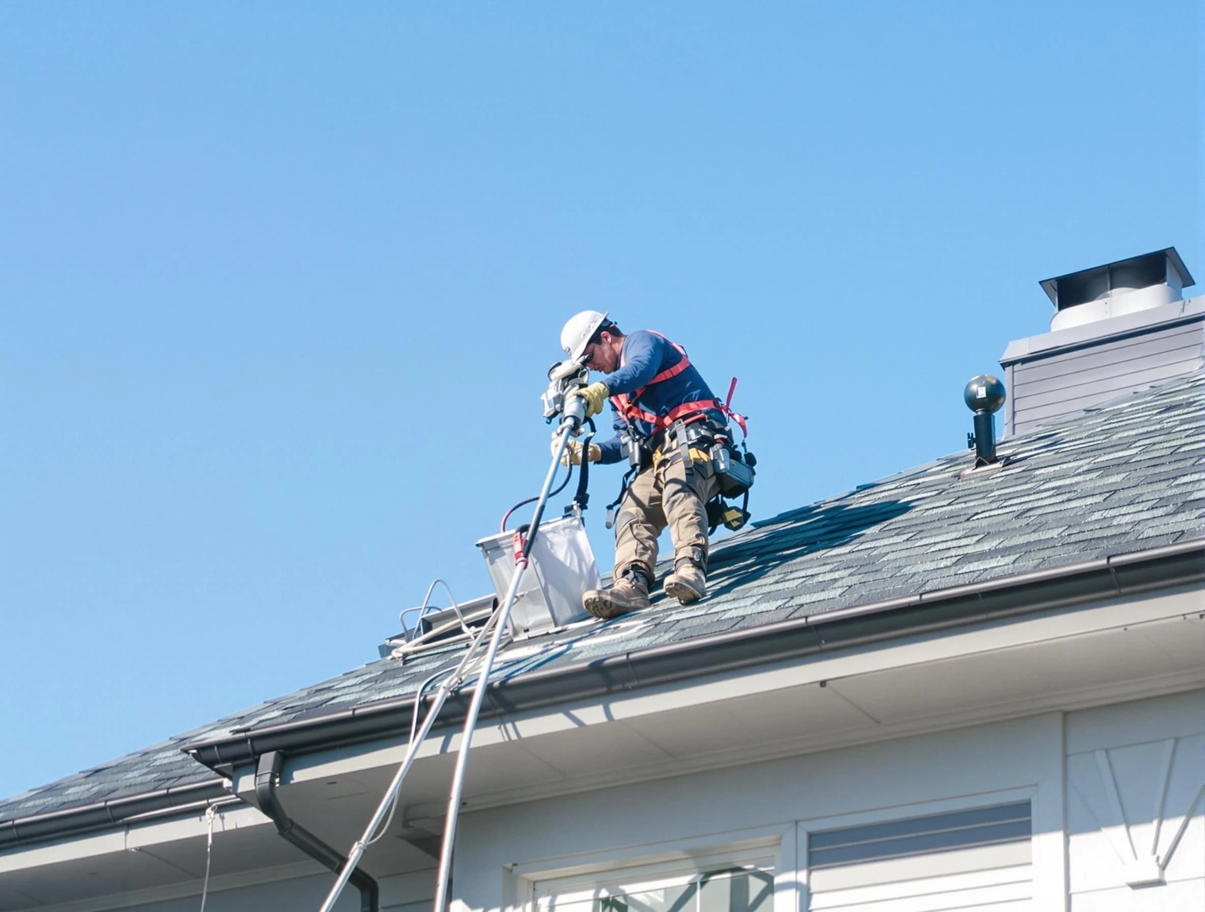 Milford Dryer Vent Cleaning certified technician cleaning a roof-mounted dryer vent system in Milford
