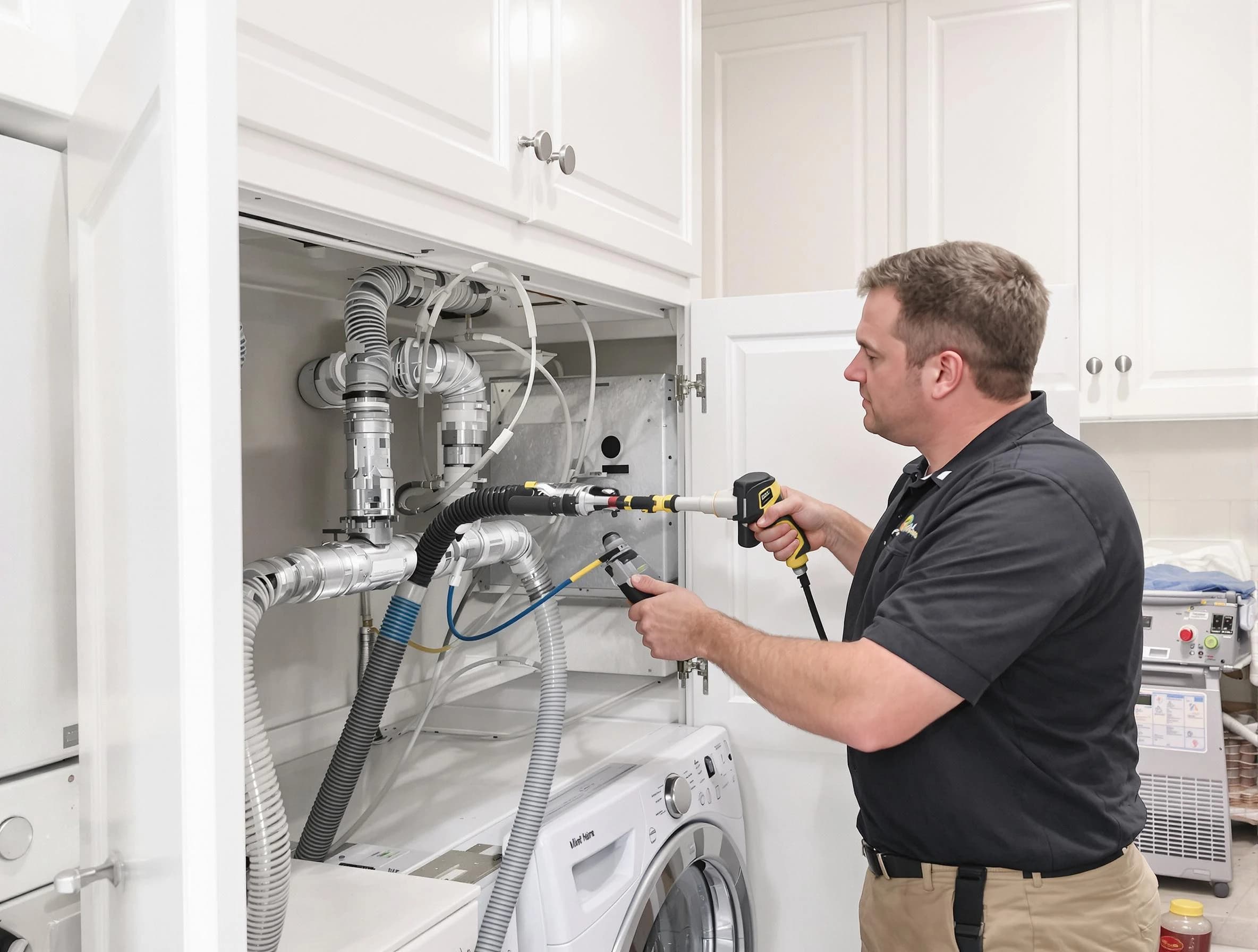 Milford Dryer Vent Cleaning professional removing severe blockage from a clogged dryer vent in Milford