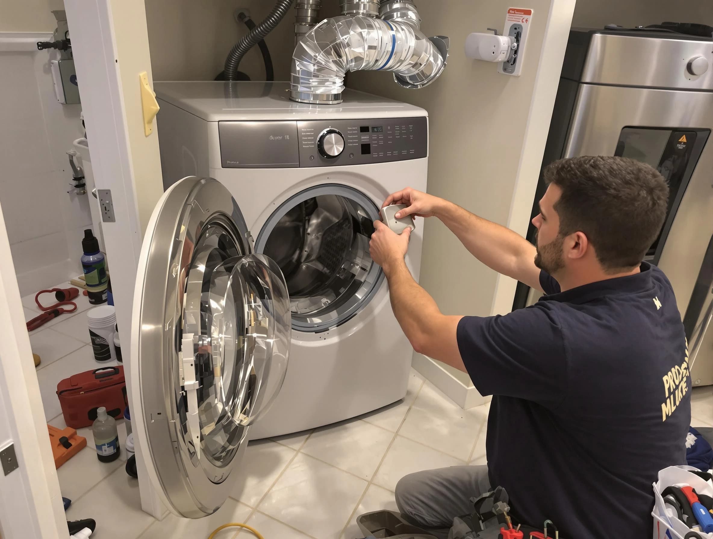 Milford Dryer Vent Cleaning technician performing precise dryer vent hose installation in Milford