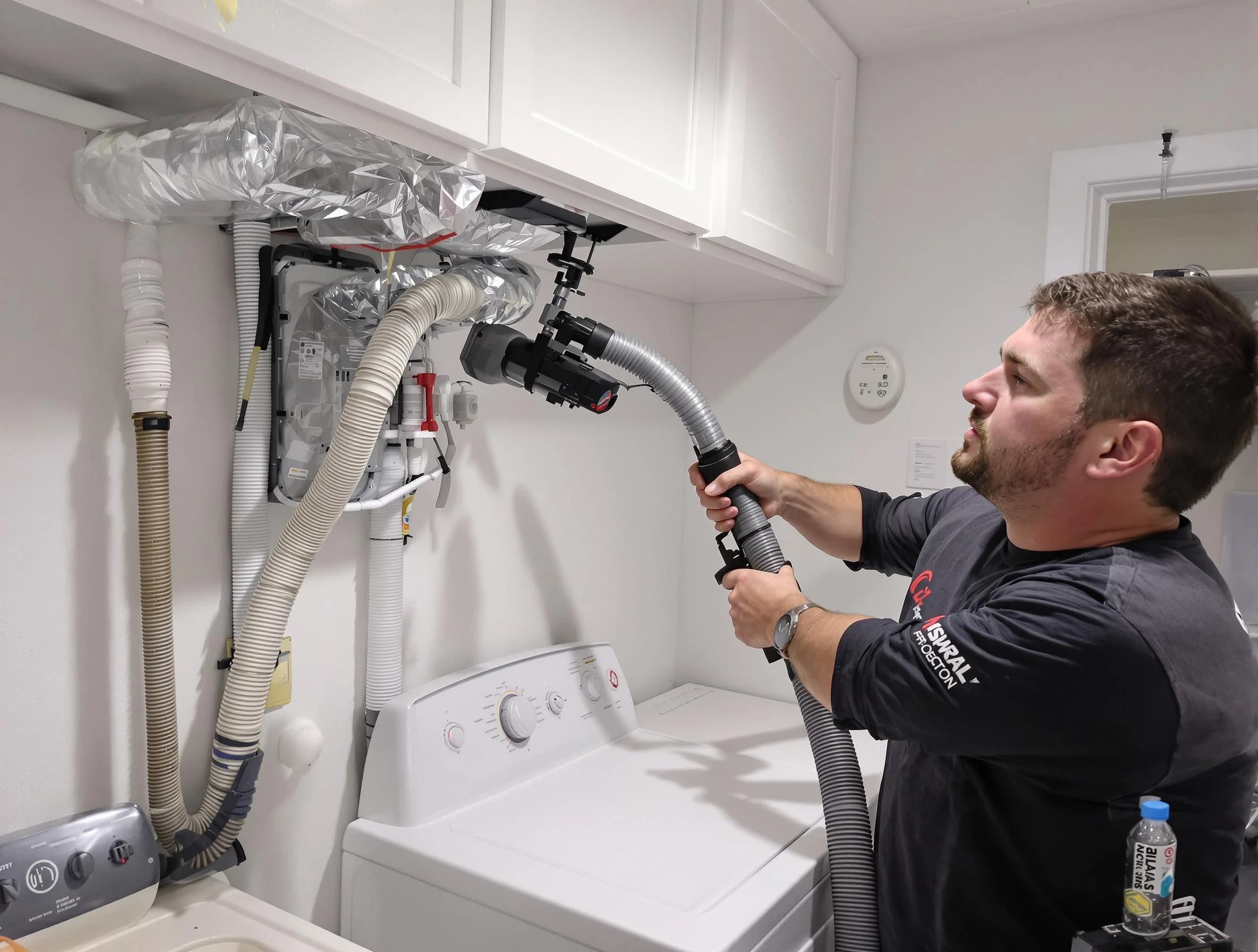 Milford Dryer Vent Cleaning certified technician performing safety-focused gas dryer vent cleaning in Milford