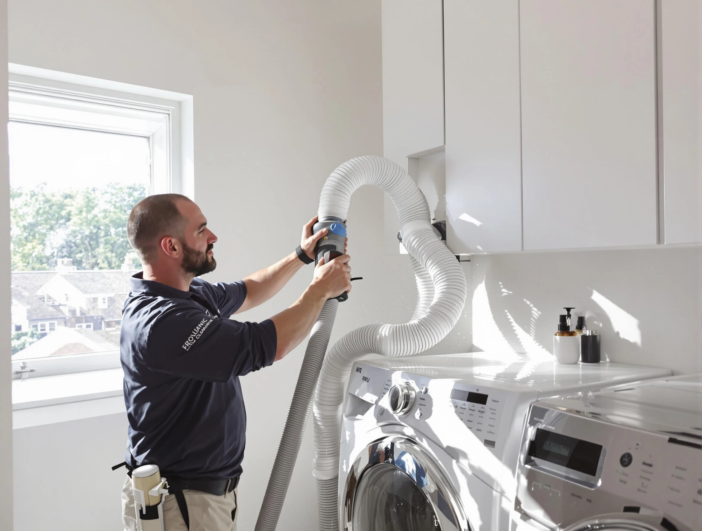 Certified Milford Dryer Vent Cleaning technician performing dryer vent cleaning in Milford